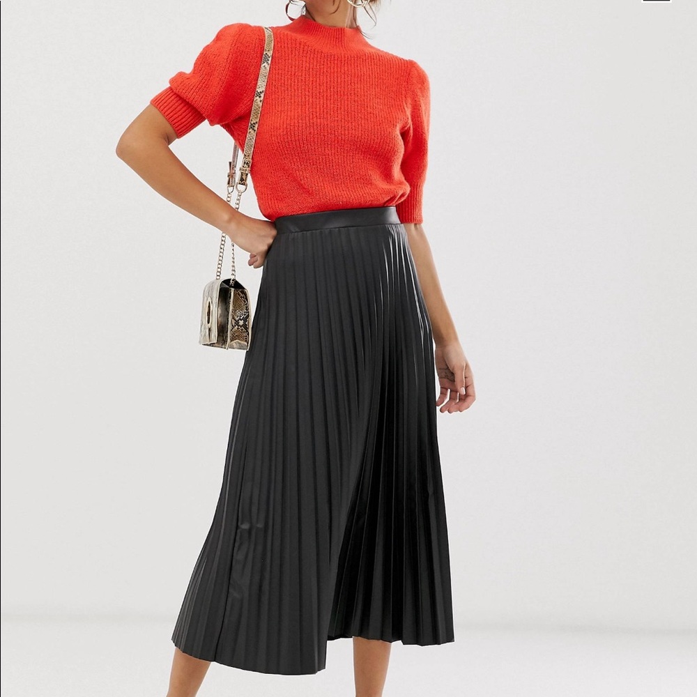 ASOS Brand Leather Look Pleated Skirt
